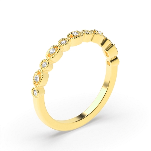 Pave Setting Round Yellow Gold Oval shaped alternate Eternity Diamond Rings
