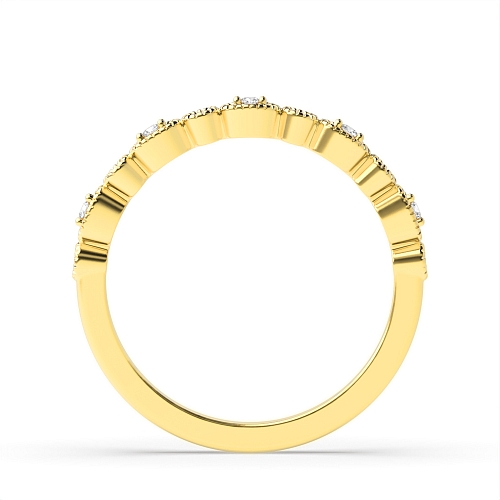Pave Setting Round Yellow Gold Oval shaped alternate Eternity Diamond Rings