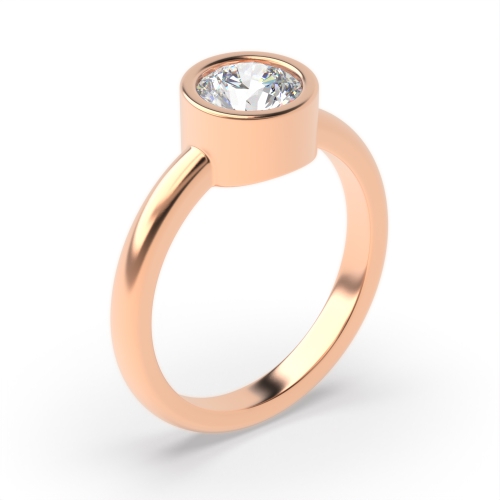 Bezel Setting Round Rose Gold Solid setting Engagement Rings