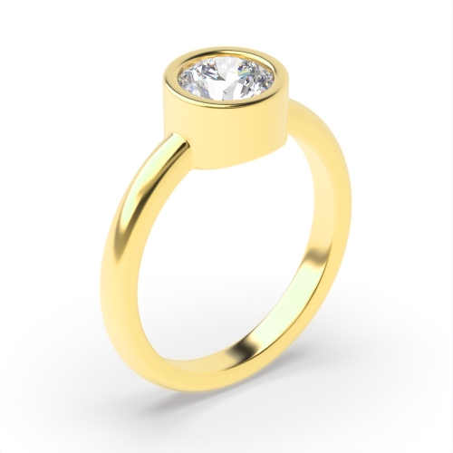 Bezel Setting Round Yellow Gold Solid setting Engagement Rings