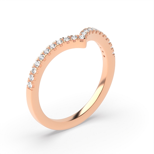 Pave Setting Round Rose Gold Wishbone shaped Women's Shaped Engagement Rings