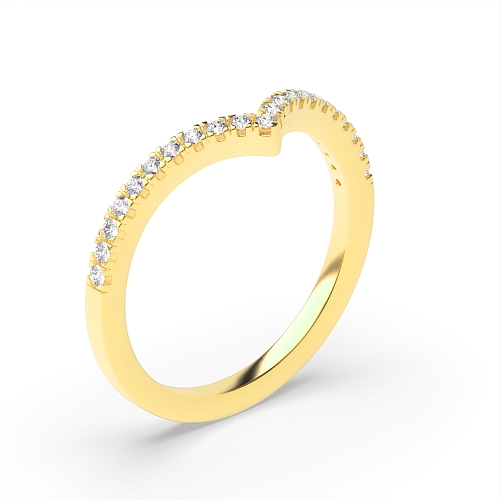 Pave Setting Round Yellow Gold Wishbone shaped Engagement Rings