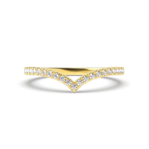 Pave Setting Round Yellow Gold Wishbone shaped Engagement Rings