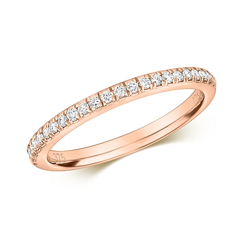 Pave Setting Round Rose Gold Radiance halfway Diamond Rings