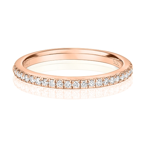 Pave Setting Round Rose Gold Radiance halfway Diamond Rings