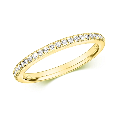Pave Setting Round Yellow Gold Radiance halfway Diamond Rings
