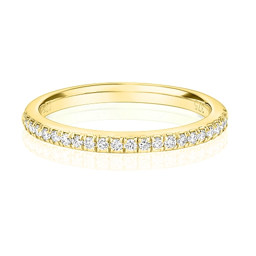 Pave Setting Round Yellow Gold Radiance halfway Diamond Rings