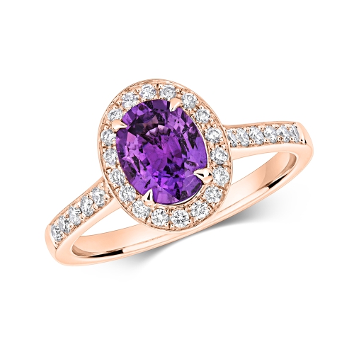 4 Prong Oval Rose Gold Halo oval shaped diamond and Lab Grown Diamond Engagement Rings