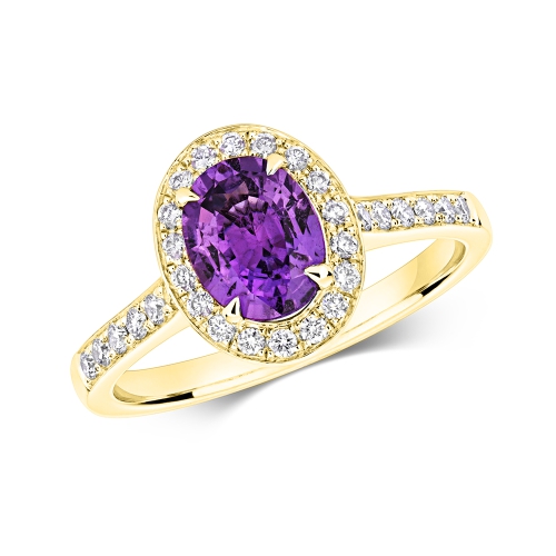 4 Prong Oval Yellow Gold Halo oval shaped diamond and Lab Grown Diamond Engagement Rings