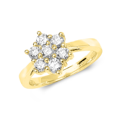 Pave Setting Round Yellow Gold Lusterhalf Engagement Rings