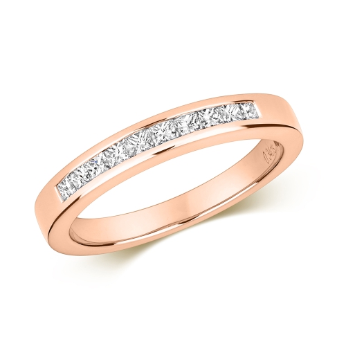 Channel Setting Princess Rose Gold Whisper halfway Eternity Engagement Rings