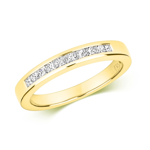 Channel Setting Princess Yellow Gold Whisper halfway Eternity Engagement Rings