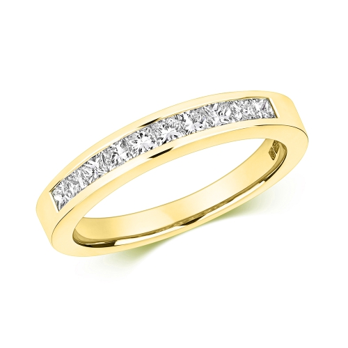 Channel Setting Princess Yellow Gold Enduring Eternity Diamond Rings