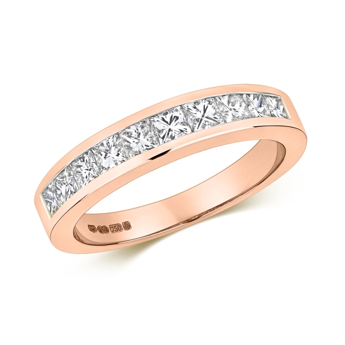 Channel Setting Princess Rose Gold Flourish Eternity Diamond Rings