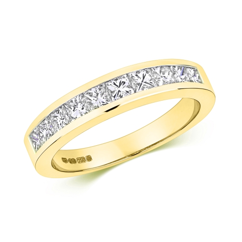 Channel Setting Princess Yellow Gold Flourish Eternity Diamond Rings