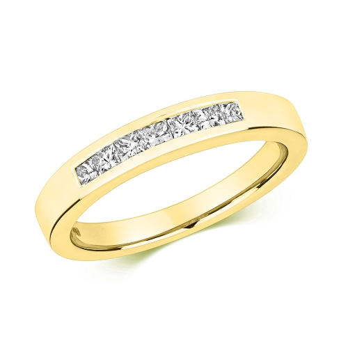 Channel Setting Princess Yellow Gold Silhouette topaz Eternity Engagement Rings