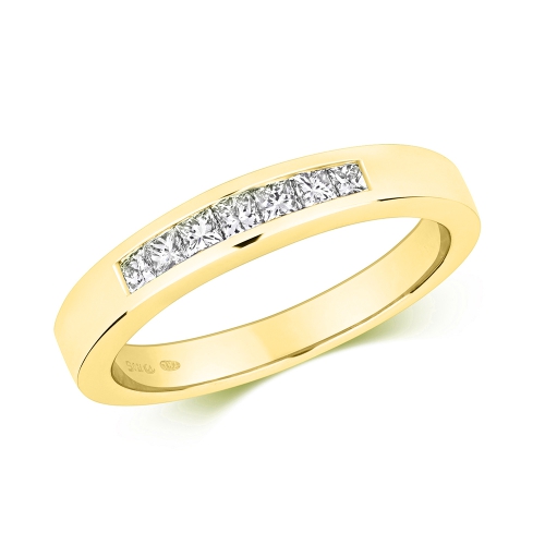 Channel Setting Princess Yellow Gold Heartbeat gold Eternity Diamond Rings