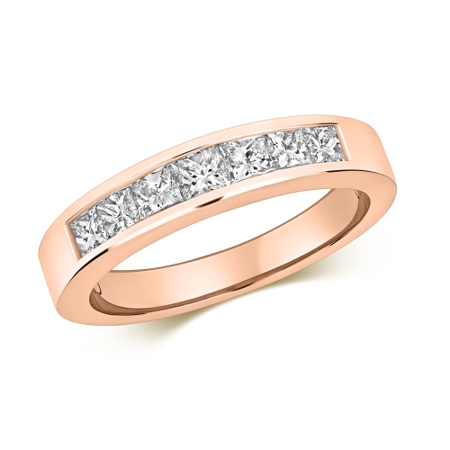 Channel Setting Princess Rose Gold Silhouette Eternity Diamond Rings