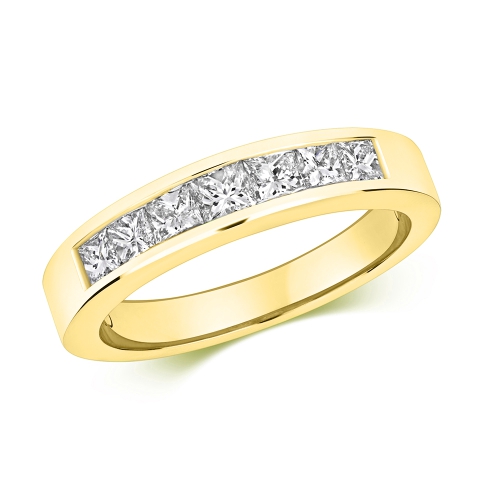 Channel Setting Princess Yellow Gold Silhouette Eternity Diamond Rings