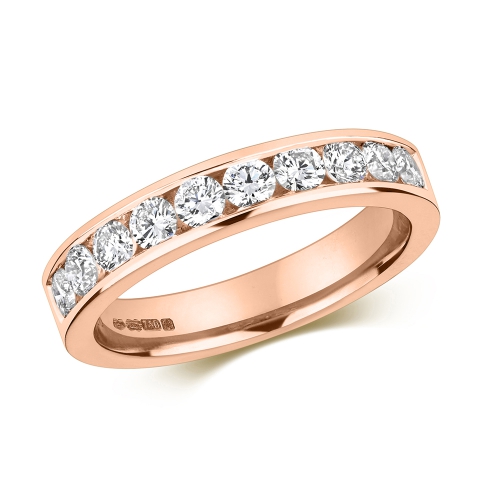 Channel Setting Round Rose Gold Artisan Eternity Diamond Rings