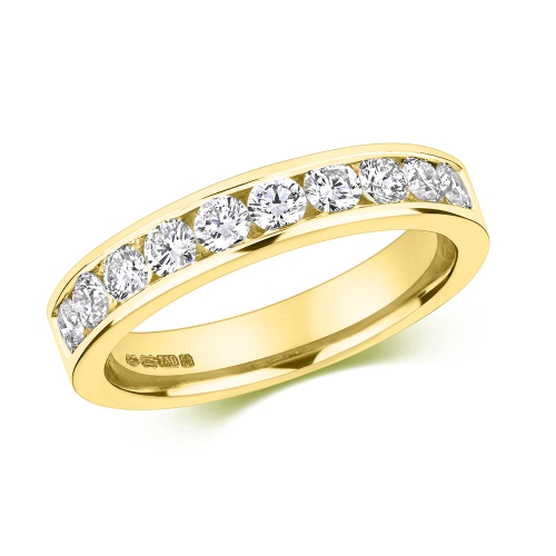 Channel Setting Round Yellow Gold Artisan Eternity Diamond Rings