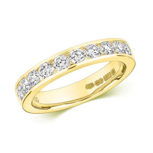 Channel Setting Round Yellow Gold Echo Eternity Diamond Rings