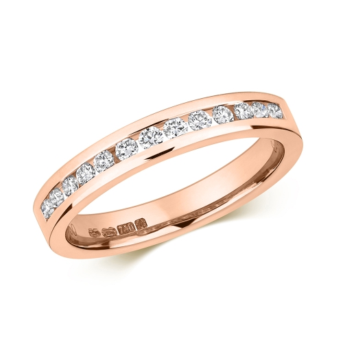 Channel Setting Round Rose Gold Glistening Eternity Engagement Rings