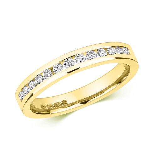 Channel Setting Round Yellow Gold Glistening Eternity Engagement Rings