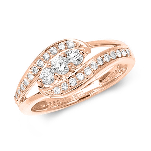 Pave Setting Round Rose Gold Kissing Trilogy Engagement Rings