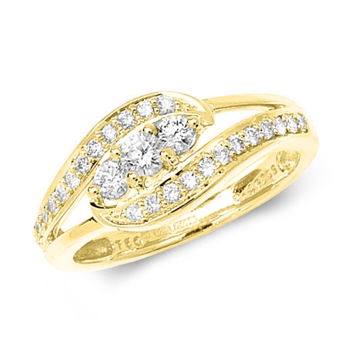 Pave Setting Round Yellow Gold Kissing Engagement Rings