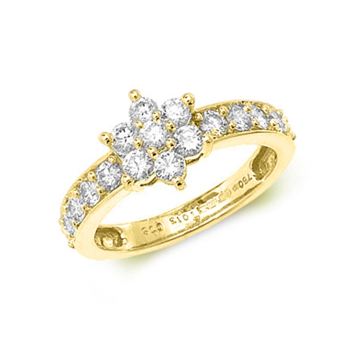 Pave Setting Round Yellow Gold Whirl Engagement Rings