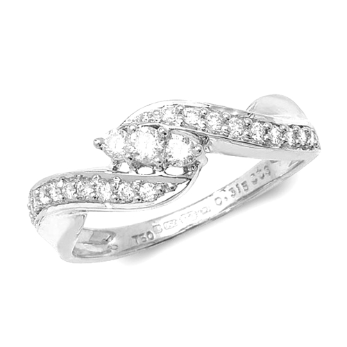 Pave Setting Round Three stone accented twisted Side Stone Engagement Rings