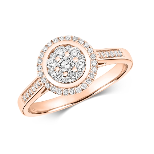 Pave Setting Round Rose Gold Engagement Rings