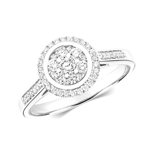 Pave Setting Round Side Stone Engagement Rings
