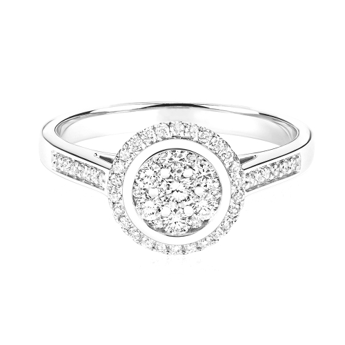 Pave Setting Round Side Stone Engagement Rings