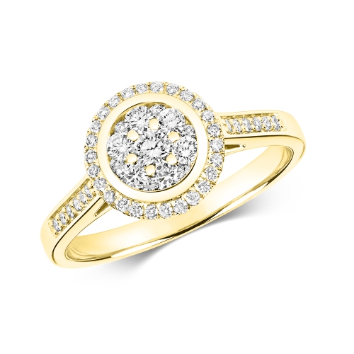 Pave Setting Round Yellow Gold Engagement Rings