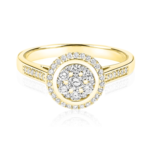 Pave Setting Round Yellow Gold Engagement Rings