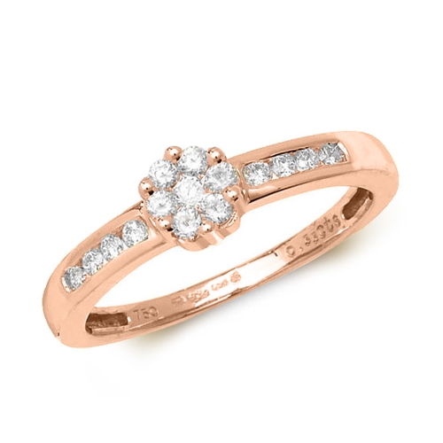 Pave Setting Round Rose Gold Twist shoulder Engagement Rings