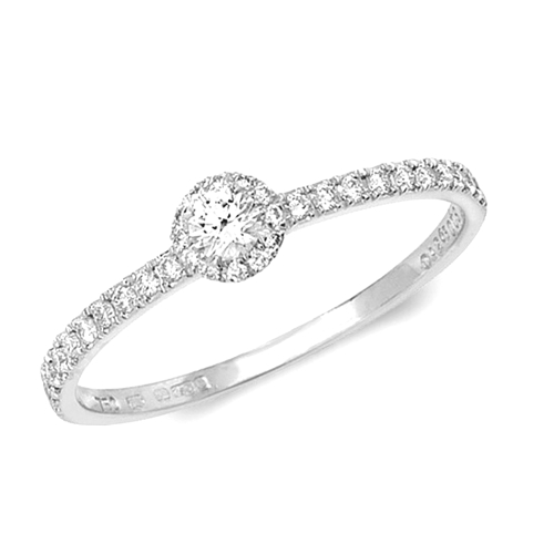 Pave Setting Round Gleam Side Stone Engagement Rings