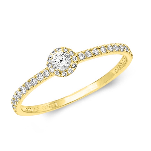 Pave Setting Round Yellow Gold Gleam Engagement Rings
