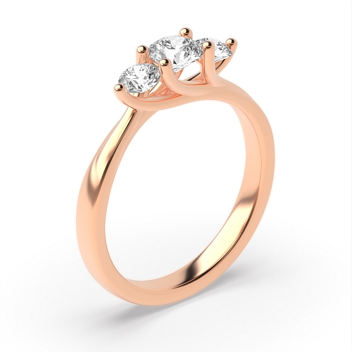 4 Prong Round Rose Gold Twisted unique Trilogy Engagement Rings