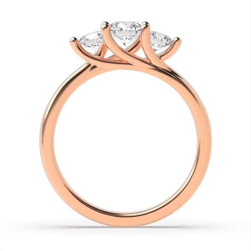 4 Prong Round Rose Gold Twisted unique Trilogy Engagement Rings