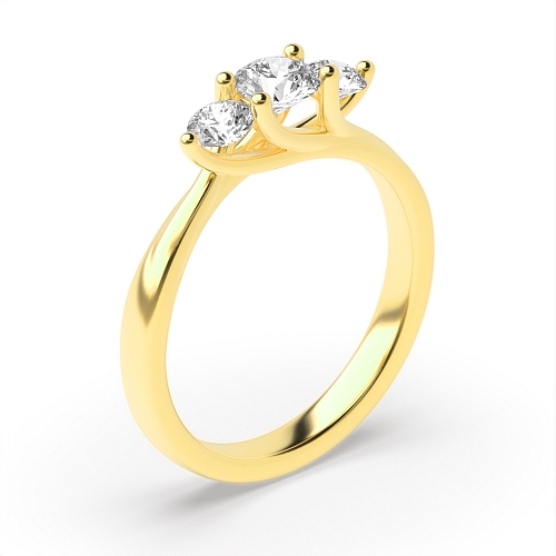 4 Prong Round Yellow Gold Twisted unique Trilogy Engagement Rings