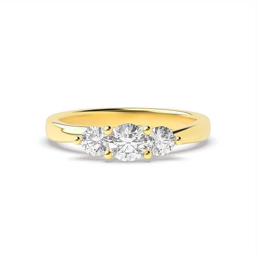 4 Prong Round Yellow Gold Twisted unique Trilogy Engagement Rings