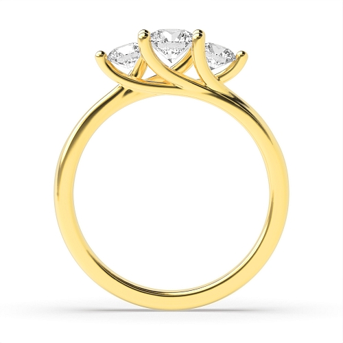 4 Prong Round Yellow Gold Twisted unique Trilogy Engagement Rings