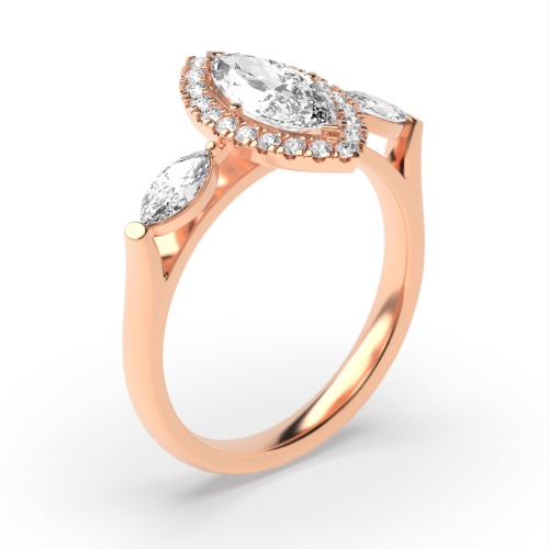 4 Prong Marquise Rose Gold unique Halo Engagement Rings