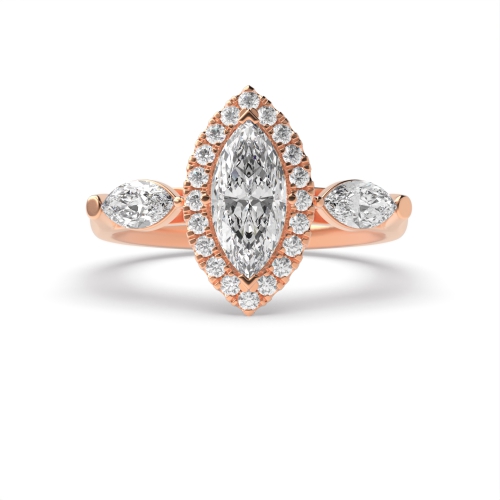 4 Prong Marquise Rose Gold unique Halo Engagement Rings