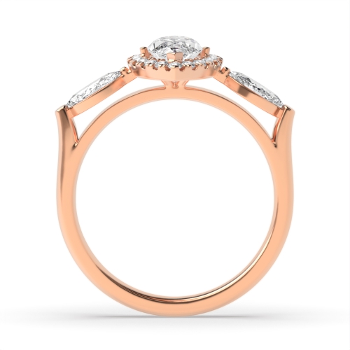 4 Prong Marquise Rose Gold unique Halo Engagement Rings