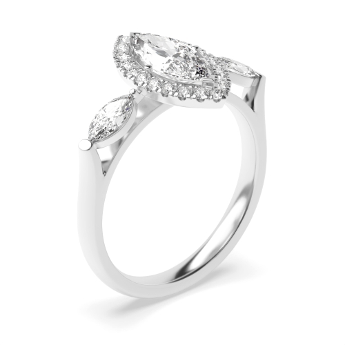 4 Prong Marquise unique Naturally Mined Diamond Trilogy Engagement Rings