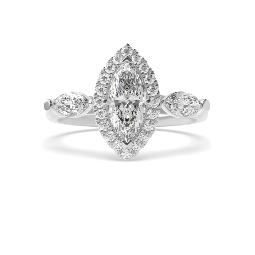 4 Prong Marquise unique Naturally Mined Diamond Trilogy Engagement Rings